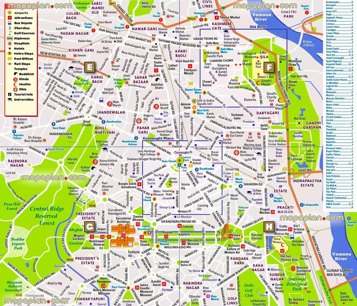 Mapa do centro da cidade de Nova Deli