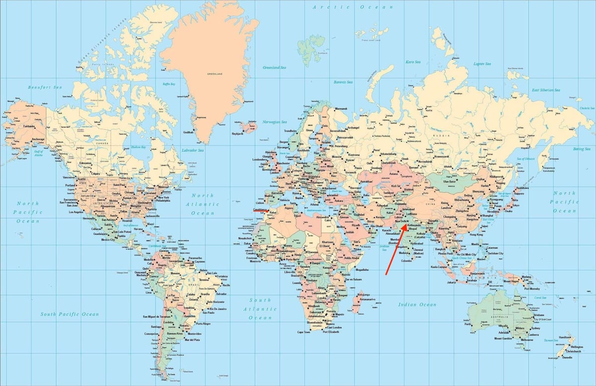 Localização de Nova Deli no mapa do mundo