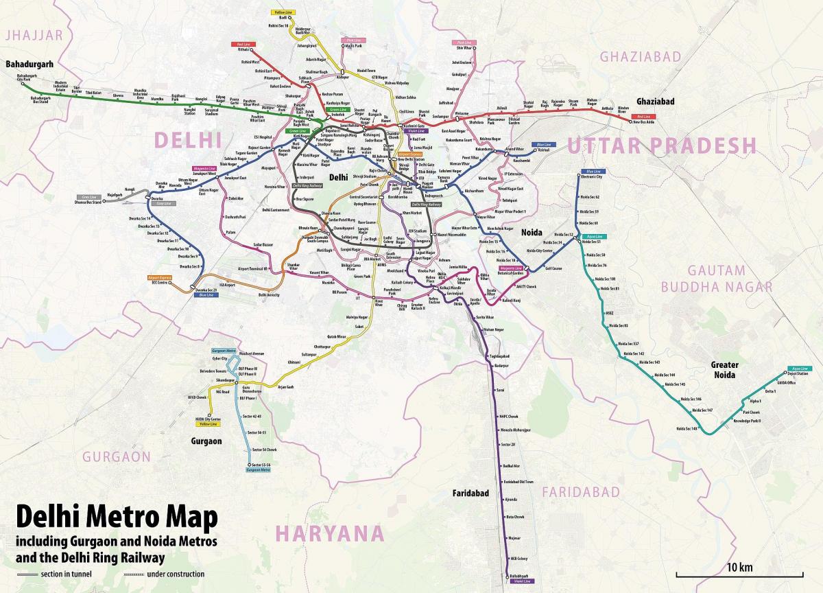 Mapa das estações do metro de Nova Deli